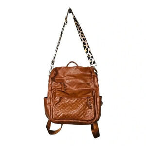 Mooedcoe Backpack Purse Womens Large Brown Vegan Leather Woven Leopard Strap Bag